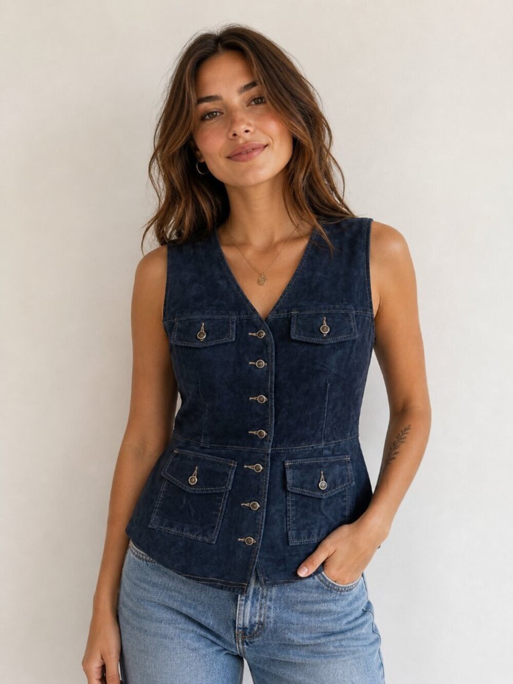 Vintage Scotts Suede Denim Blue Washable Suede Vest NWT M